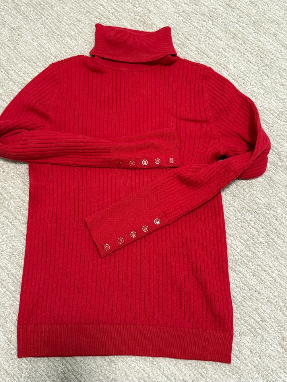 Talbots Red Ribbed Turtleneck Sweater with Button Cuffs size small misses